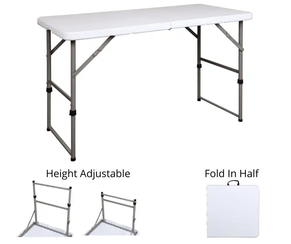 RF 122 White - Rectangular fold in half table 122 cm (Height Adjustable)