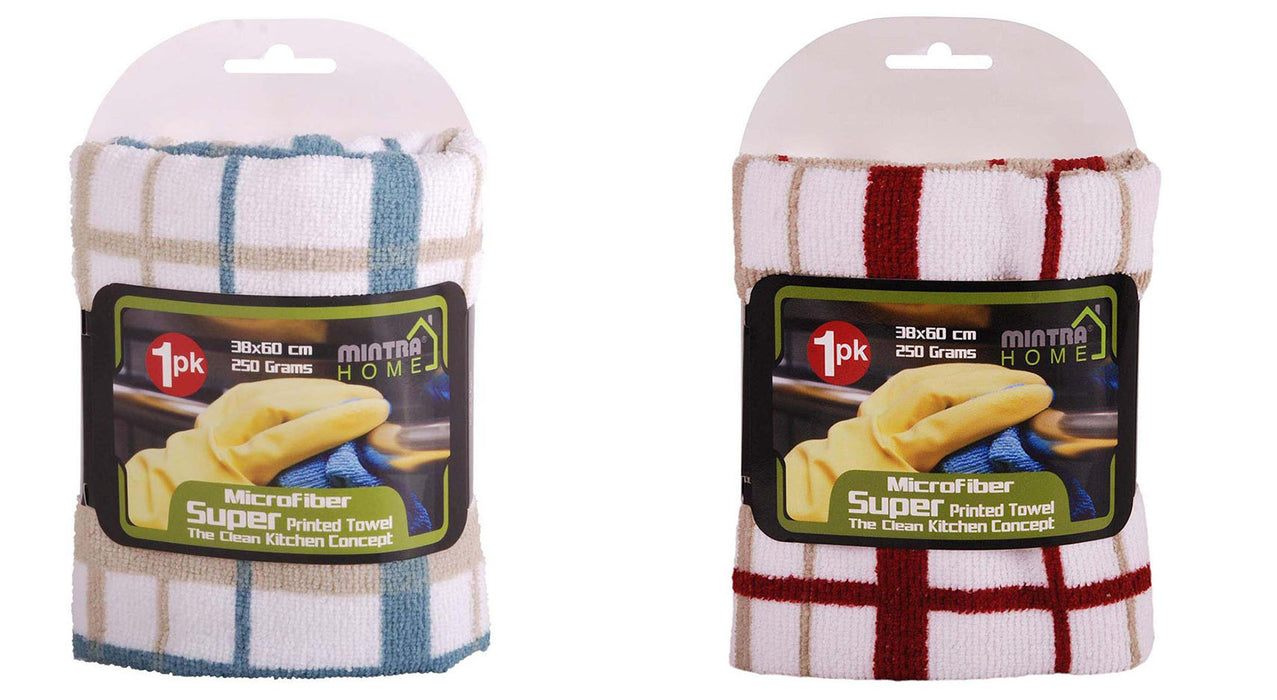 Microfiber Kitchen Towel (pack of 2) - Squares Design mintra-shop.myshopify.com 1 Red And 1 Blue