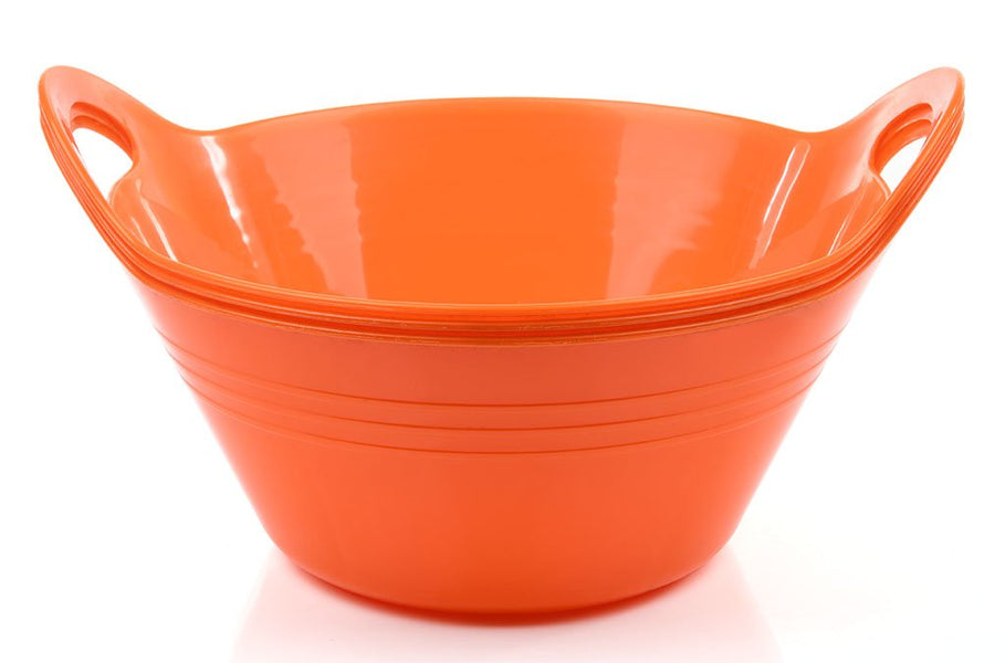 Mintra Home Plastic Bowls with Handles 2 Pack (Large, Orange)